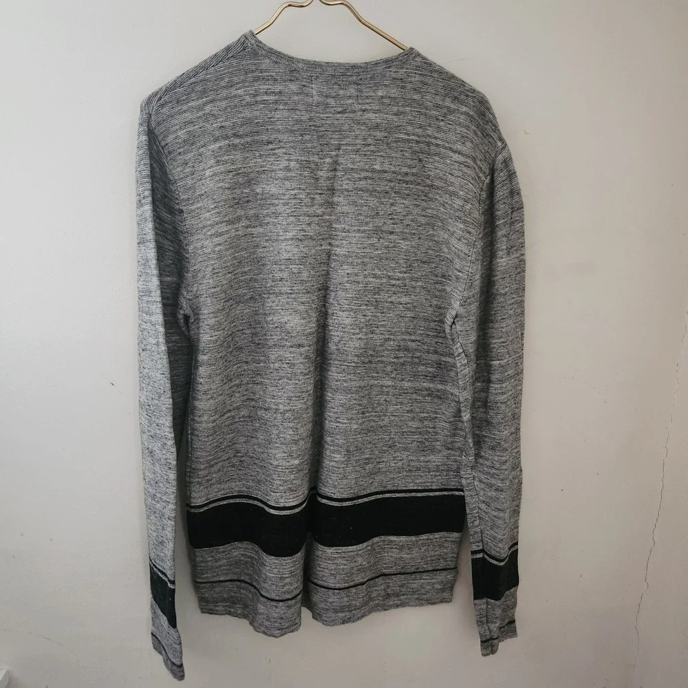 Cedarwood‎ State Mens Gray Striped Long Sleeve Cotton Knit Sweater Medium